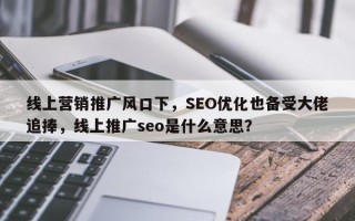 线上营销推广风口下，SEO优化也备受大佬追捧，线上推广seo是什么意思？