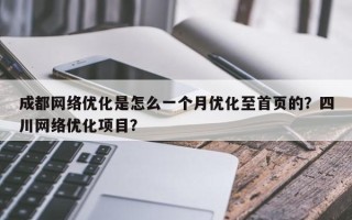 成都网络优化是怎么一个月优化至首页的？四川网络优化项目？