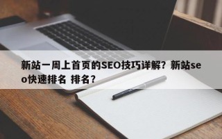 新站一周上首页的SEO技巧详解？新站seo快速排名 排名？