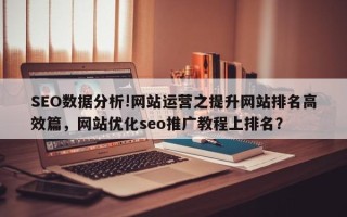 SEO数据分析!网站运营之提升网站排名高效篇，网站优化seo推广教程上排名？